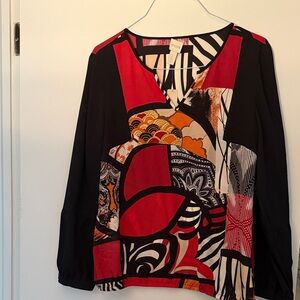 Chico's Artistic Patchwork Blouse - Red, Black, Orange